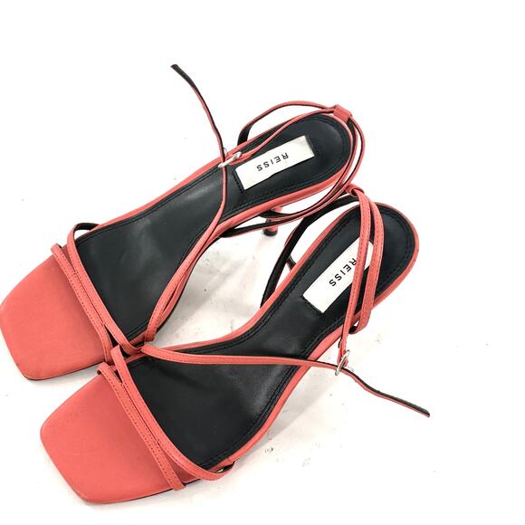 REISS Bali Leather Strappy Heels 9 Coral Pink NWOT Sandals Cocktail Glam - Picture 9 of 9
